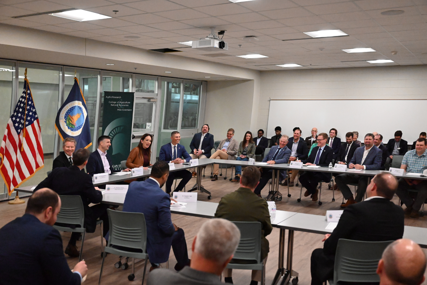 USDA Sec. Rollins at a round table discussion hosted at the MSU Dairy with Michigan agricultural leaders.